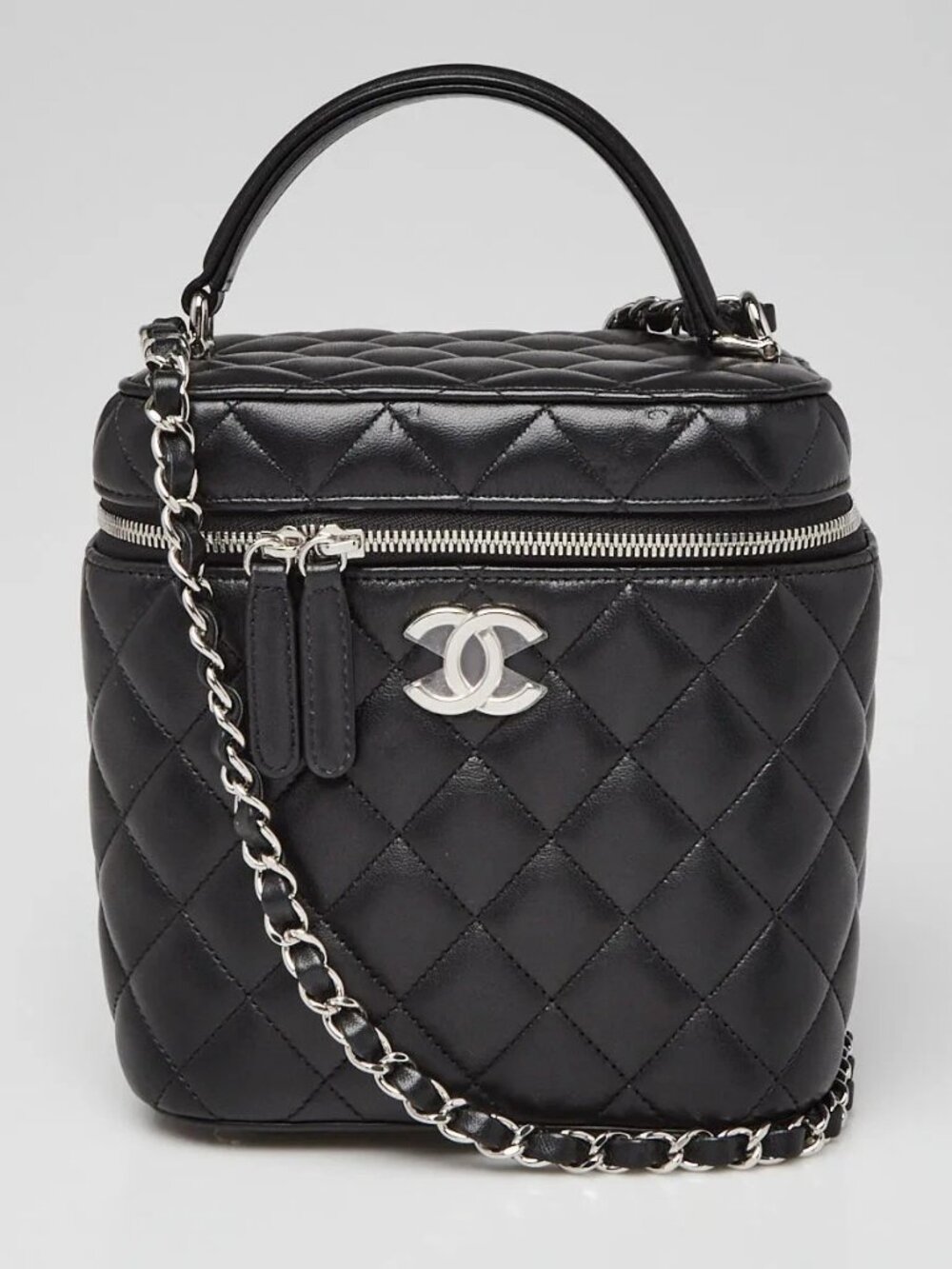 Chanel Black Quilted Lambskin Leather Top Handle Vanity Case Bag